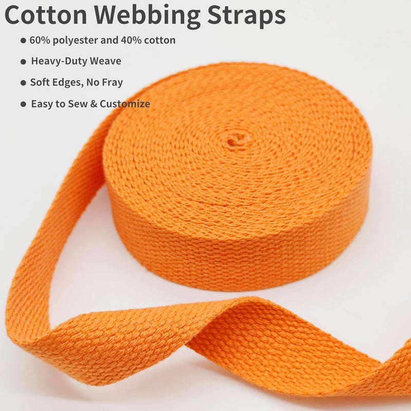 Evora 1 inch Cotton Webbing Braid Handles Bag Strap 15ft High Density Webbing Plain Weave Straps for Cloth Tote Bag, Pet Collars, DIY Projects, Crafts, Outdoor Accessories (Orange 544) - Image 3